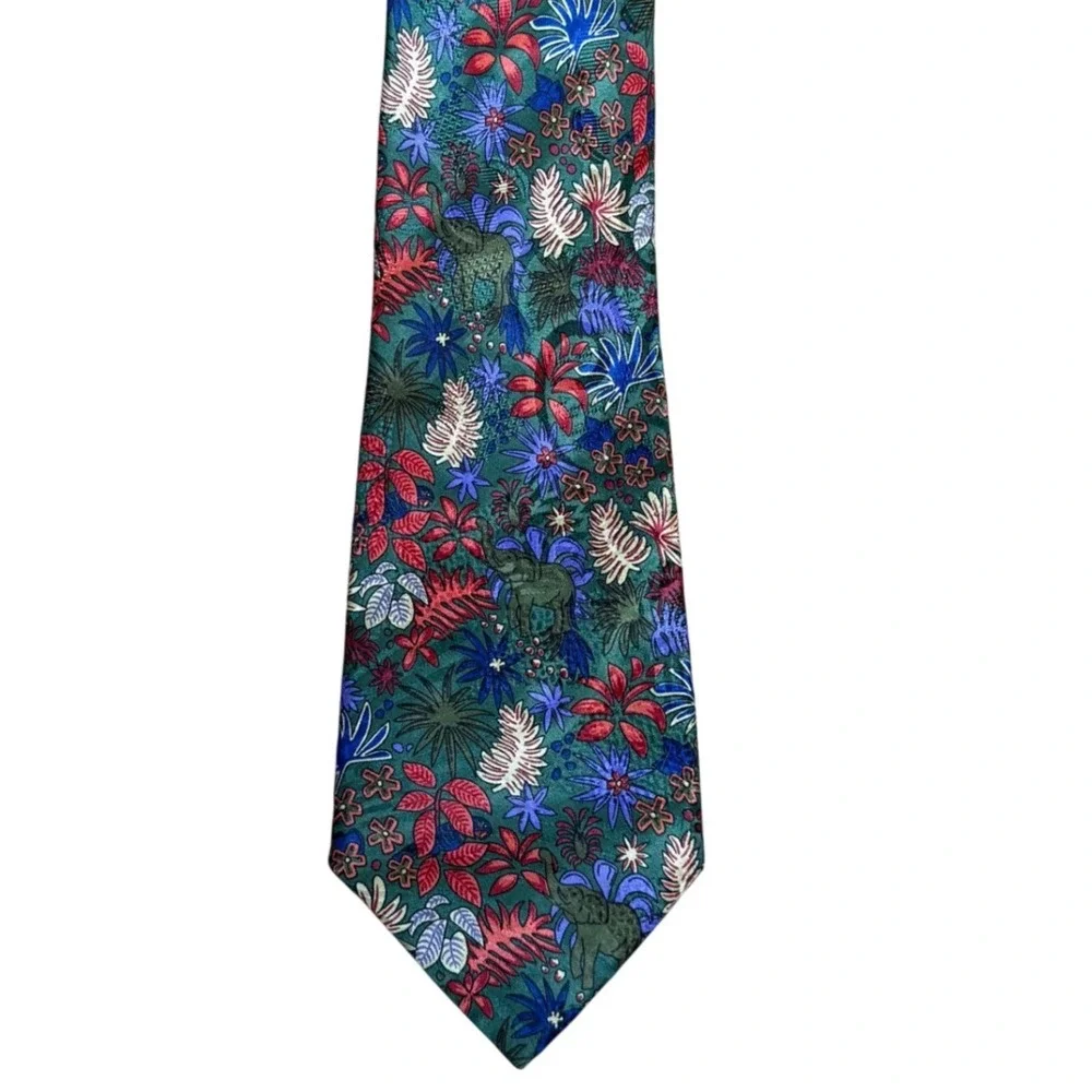 Davidoff Genève Pure‎ Silk Neck Tie Safari Jungle Floral Elephant France